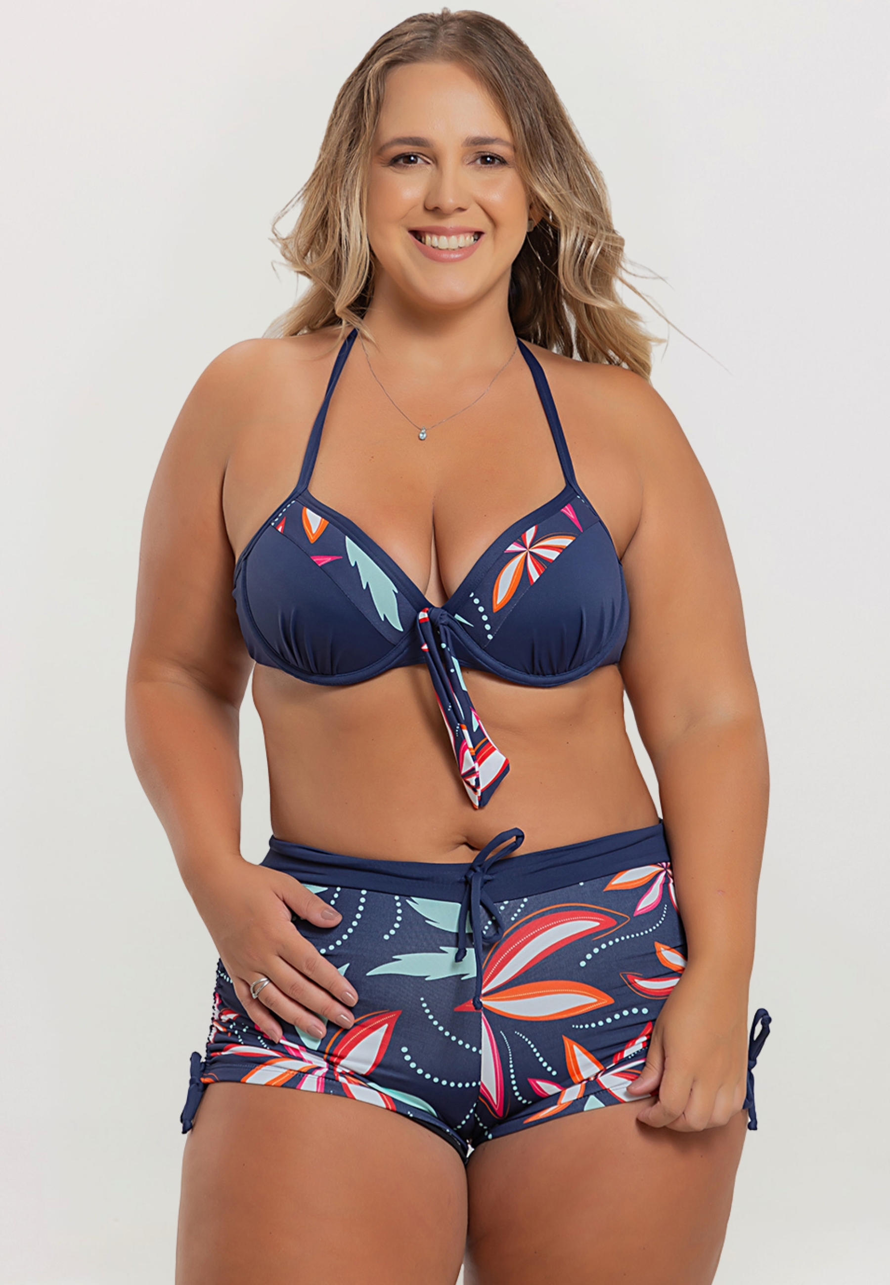 Biquíni Shorts Plus Size Tanquíni Com Bojo Meia Taça E Aro Estampado Delmare