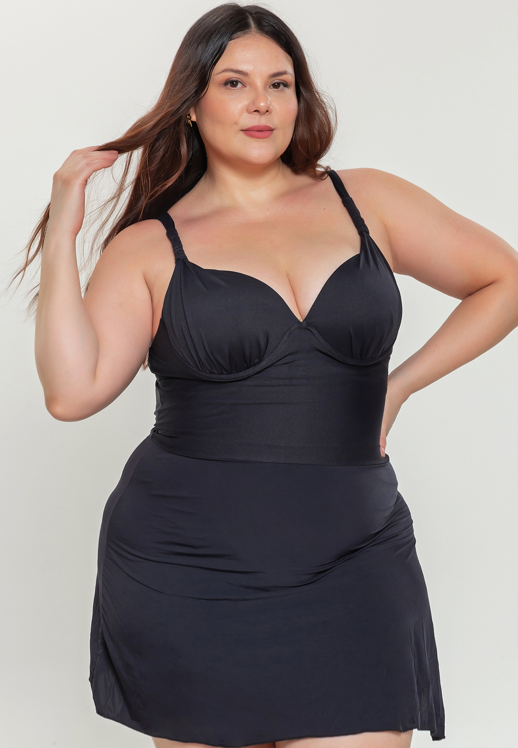 Maiô Plus Size com Saia Fixa e Bojo Meia-Taça com Aro Serena